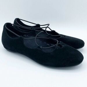 ABEO  Carlisle Criss Cross Ballet Flats Womens 7 Black Suede Comfort Shoe NWOB